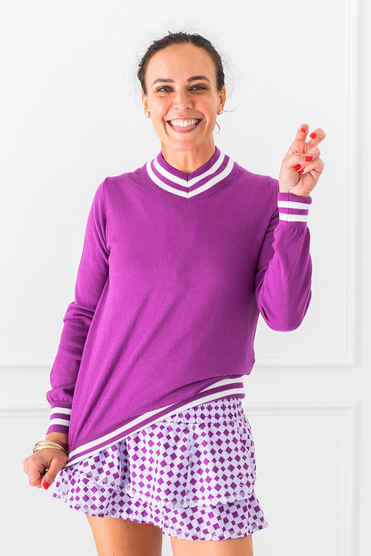 PURPLE WHITE, women's active cotton sweater