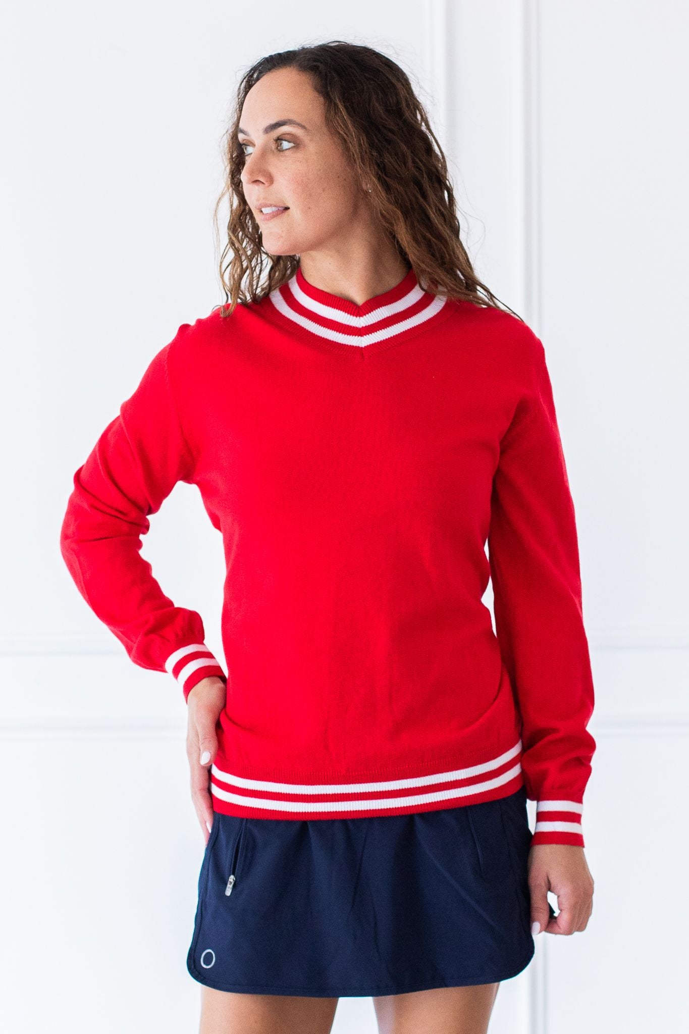 RED WHITE, women's active cotton sweater
