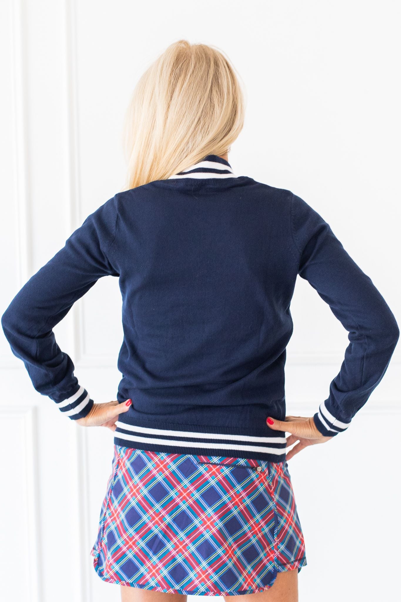 NAVY WHITE, women's cotton sweater