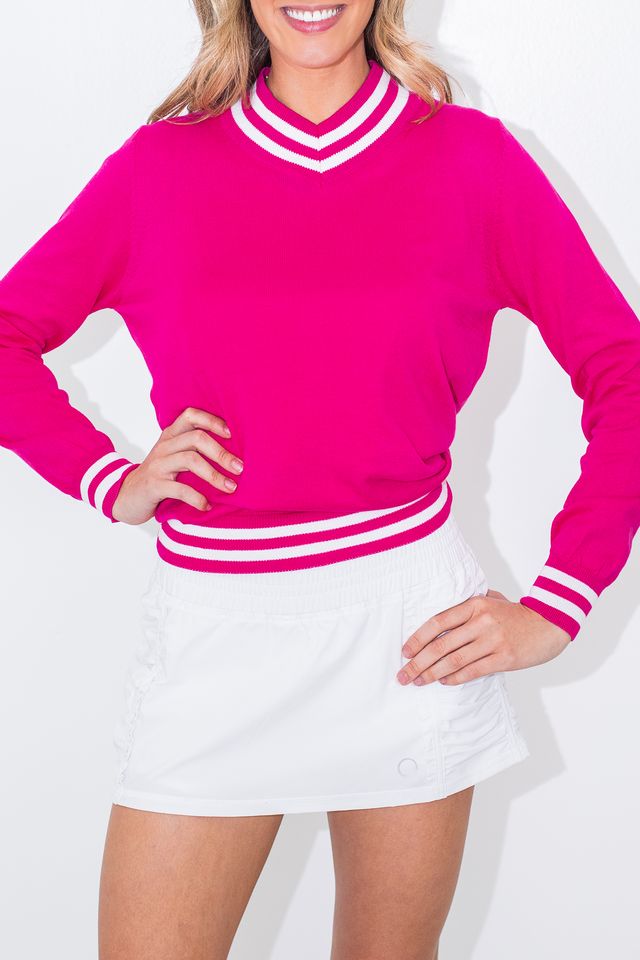 PINK WHITE, women's active cotton sweater